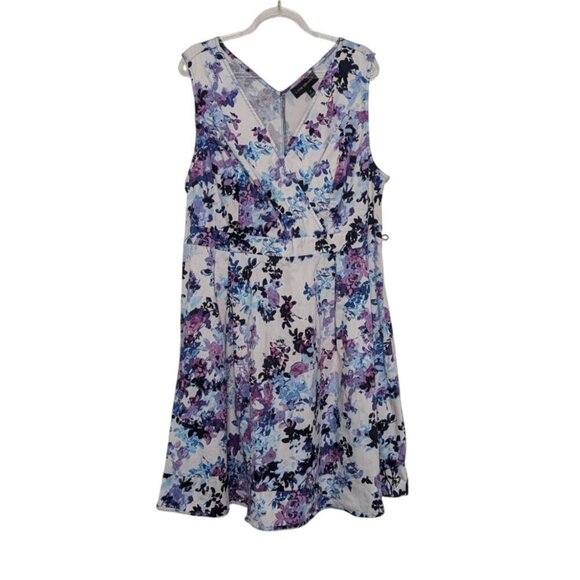 Lane Bryant Floral Dress Womens Plus Size 18 White Purple Stretch Sleeveless - Picture 1 of 12
